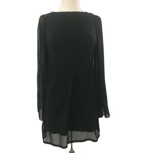 Fire Los Angeles Dress Womens Small Black Pleated Bell Sleeve Round Neck Lined